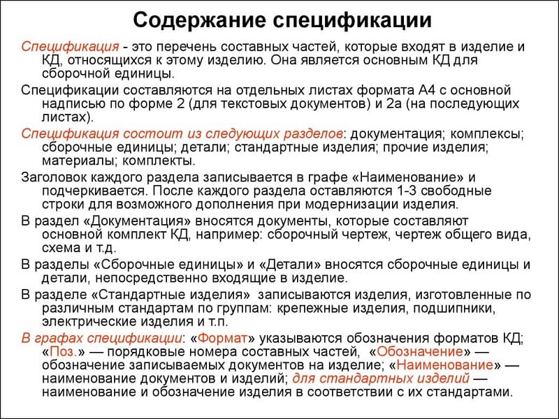 Содержание спецификации Содержание спецификации
